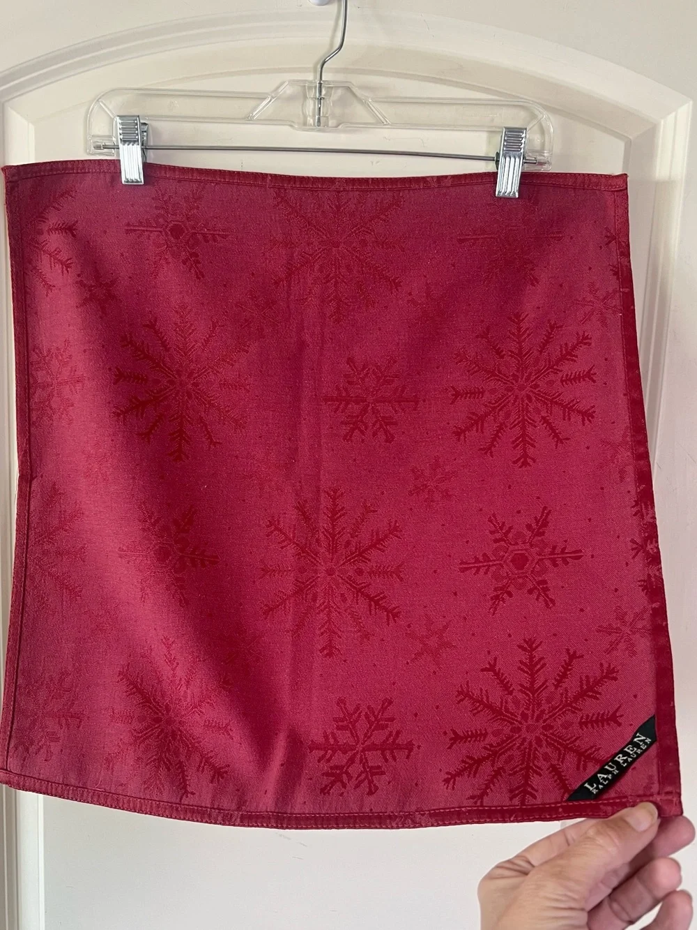 Lauren Ralph Lauren Holiday Napkins Set of 4 Burgundy Red Damask Snowflake